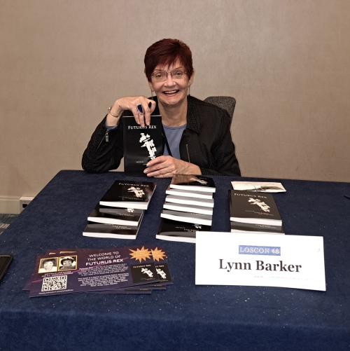 At L.A. Sci-Fi/Fantasy convention LOSCON 48, Lynn gets ready for an autograph session for 