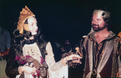 Lynn Barker and Larry Niven as an alien bridal couple at a Worldcon. Costumes designed by Fran Evans. 